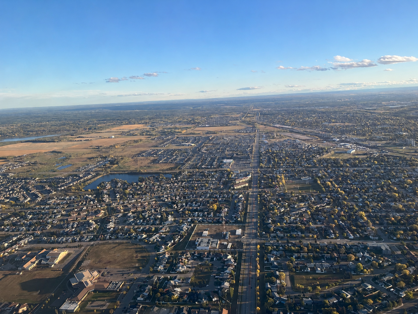 Aerial view of Grande Prairie, Alberta at golden hour